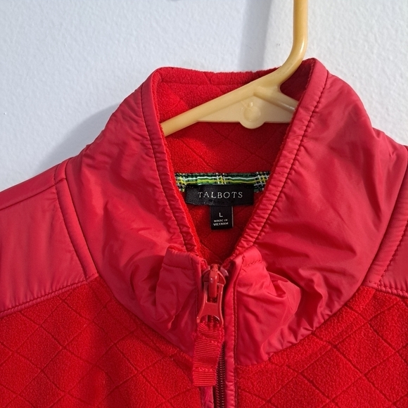 Talbots Red Quilt Detail Fleece Zip-Up Jacket Sz Large Fall Winter Outdoor Wear - Picture 4 of 11